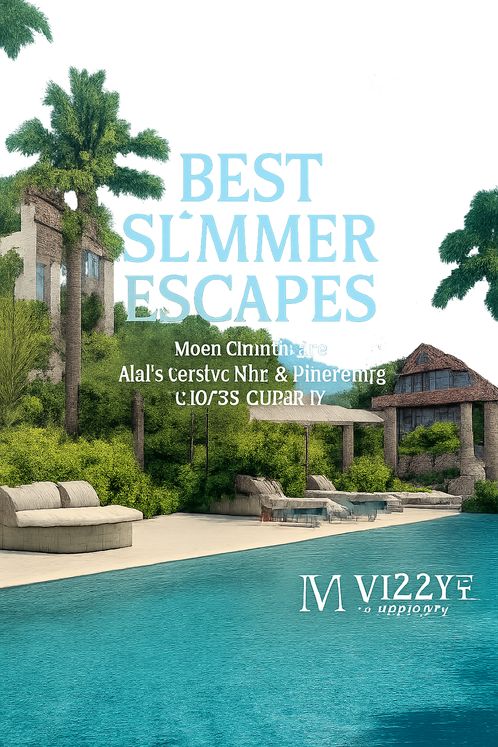 A panoramic view of an overwater luxury resort with turquoise water and private villas, perfect for a high-end summer escape.